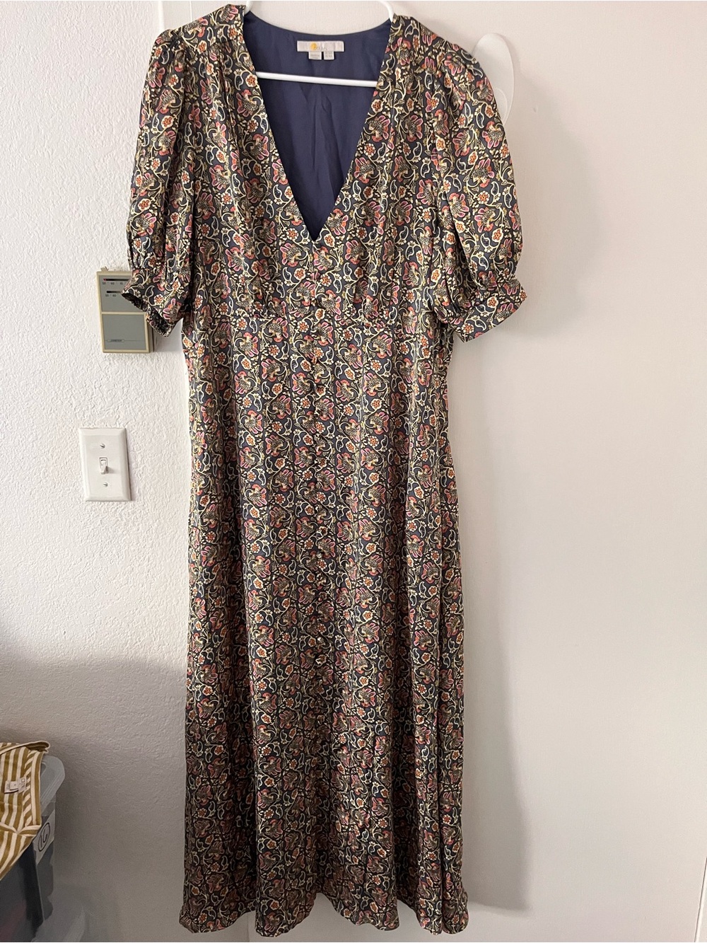 Boden Satin Midi Tea Dress Nightshadow Floral Paisley Size 12 12R